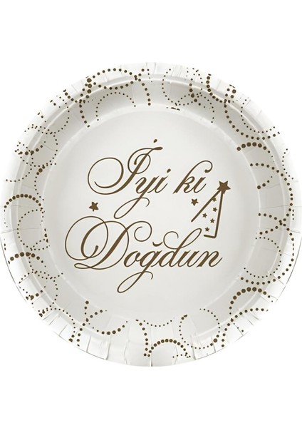 Süpertrend White Iyi Ki Doğdun Elegant Paper Plates