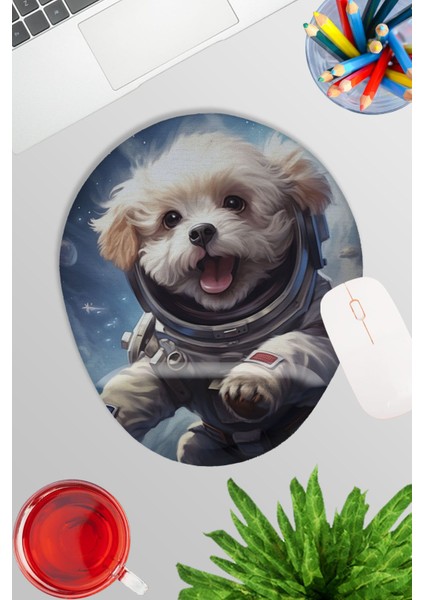 Sevimli Astronot Köpekler No:1 Oyuncu Gaming Oval Bilek Destekli Mousepad