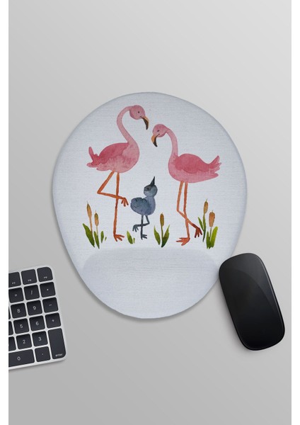 Flamingo Bahçesi Baskılı Oval Bilek Destekli Mousepad