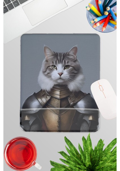 Ortaçağ Kostümlü Kediler No:5 Oyuncu Gaming Dikdörtgen Bilek Destekli Mousepad