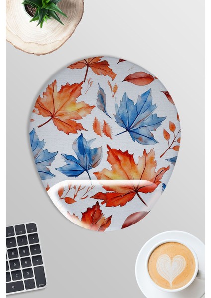 Sonbahar Yaprakları No:2 Oyuncu Gaming Oval Bilek Destekli Mousepad