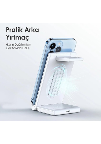 Duzzona 15W Katlanır 3 In 1 Telefon Kulaklık Saat Kablosuz Şarj STANDI-(1903) - KA3336-3976 modelleri