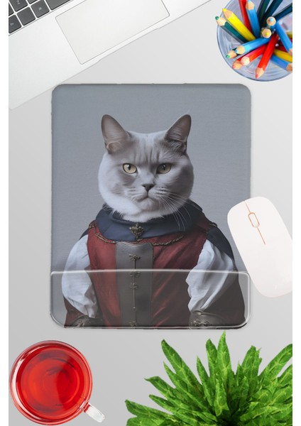 Ortaçağ Kostümlü Kediler No:1 Oyuncu Gaming Dikdörtgen Bilek Destekli Mousepad