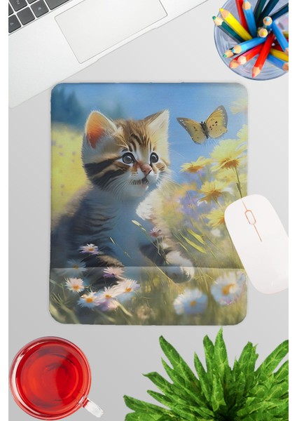 Yaz Temalı Sevimli Kediler No:3 Oyuncu Gaming Dikdörtgen Bilek Destekli Mousepad