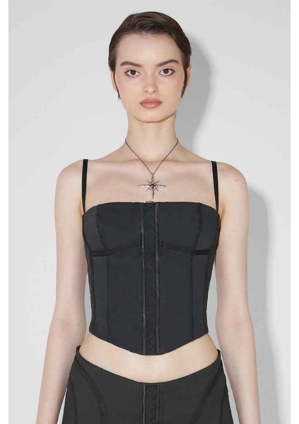 Şık Lara Korsaj - Ayarlanabilir Askılı Siyah Destekli Bluz