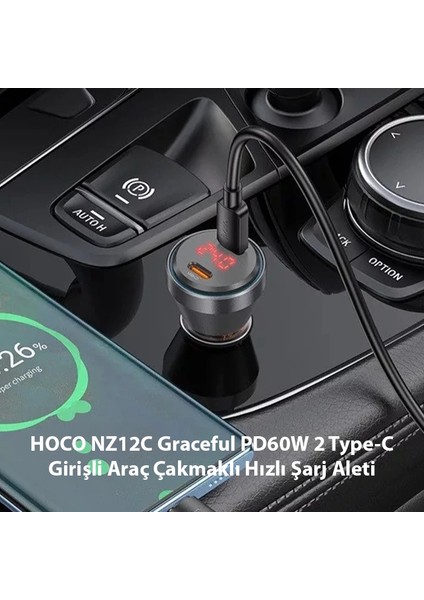 Hoco NZ12C Graceful PD60W 2 Type-C Girişli Araç Çakmaklı Hızlı Şarj Aleti-(19 - KA3145-7222 fırsatları
