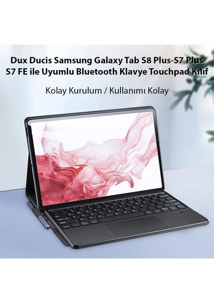 Dux Ducis Sm Galaxy Tab S8 Plus-S7 Plus-S7 Fe ile Uyumlu Bluetooth Klavye Touchpad K - KA4276-8043