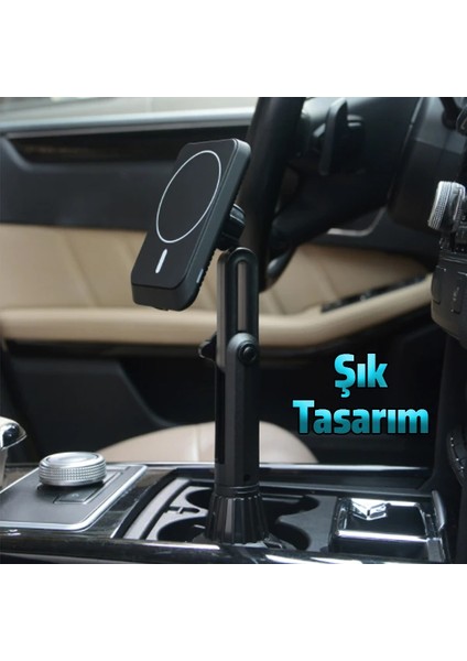 Ally Araç Bardaklık Telefon Tutucu Magsafe iPhone 15-14-13-12 Serisi 15W Kablosuz - KA5848-7948 modelleri