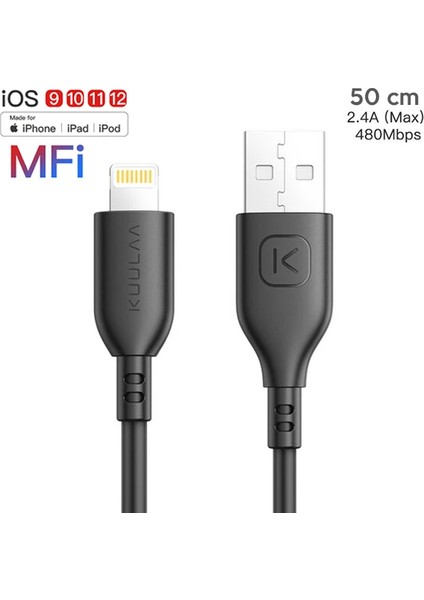 Kuulaa 0.5m Mfı Sertifikalı 2.4A Iphone 1111PRO Xs Xr-8 USB KABLO-(1903) - KA2170-8546