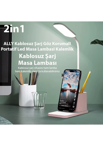 Ally Kablosuz Sarj Göz Korumali Portatif LED Masa Lambasi KALEMLIK-(1903) - KA6117-6976 fiyatları