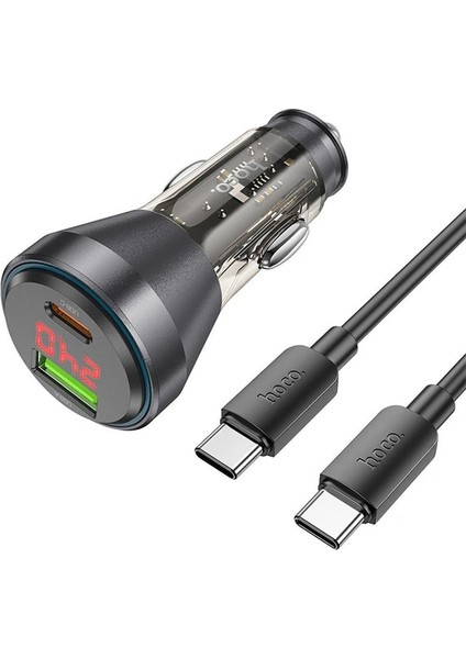 Hoco NZ12B Unimpeded PD48W USB + Type-C Araç Çakmaklı Hızlı Şarj Aleti + Type- - KA2401-2371