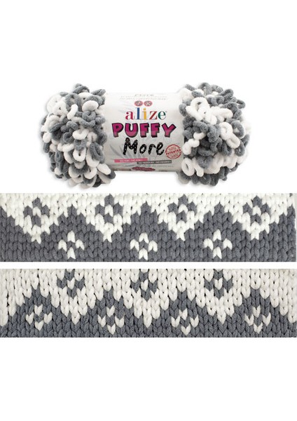 Puffy More Yumuşak Mikro Polyester İplik 150 gr Gri-Beyaz Renkli Örgü Malzemesi