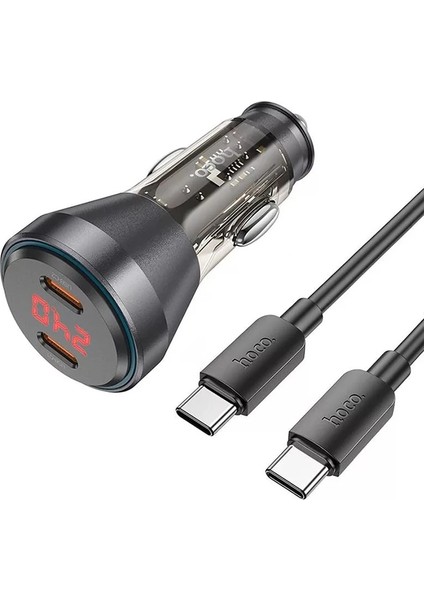 Hoco NZ12C Graceful PD60W 2 Type-C Girişli Araç Çakmaklık Hızlı Şarj Aleti + - KA5569-2090