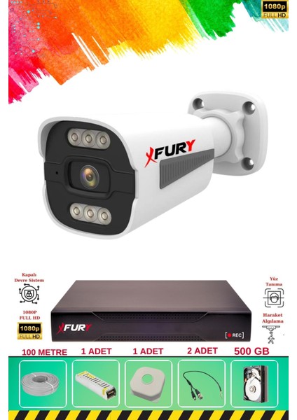 1 Kameralı 6 Warm LED Gece Renkli Görüş-Cepten Izle-Su Geçirmez Güvenlik Kamerası Seti 500GB fiyatları