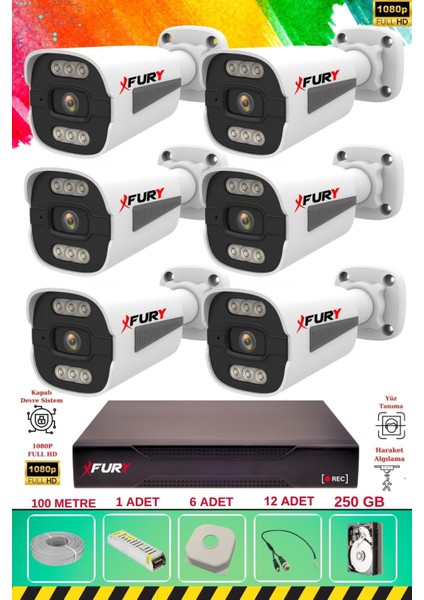 6 Kameralı 6 Warm LED Gece Renkli Görüş-Cepten Izle-Su Geçirmez Güvenlik Kamerası Seti 250GB fiyatları