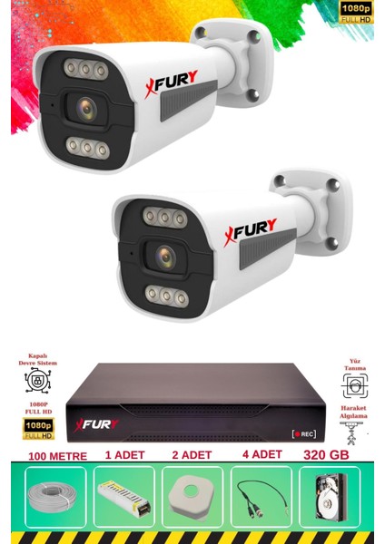 2 Kameralı 6 Warm LED Gece Renkli Görüş-Cepten Izle-Su Geçirmez Güvenlik Kamerası Seti 320GB fiyatları