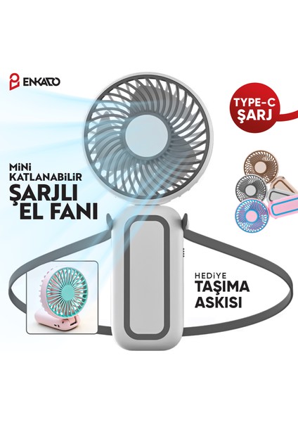 Katlanabilir Taşınabilir Şarjlı Sessiz Mini El Fanı Askılı Serinletici Güçlü El Fanı Vantilatör