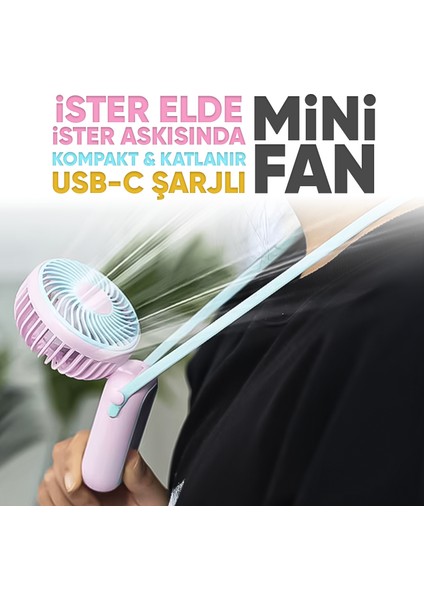 Katlanabilir Taşınabilir Şarjlı Sessiz Mini El Fanı Askılı Serinletici Güçlü El Fanı Vantilatör