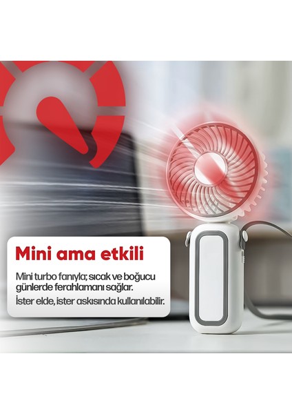 Katlanabilir Taşınabilir Şarjlı Sessiz Mini El Fanı Askılı Serinletici Güçlü El Fanı Vantilatör
