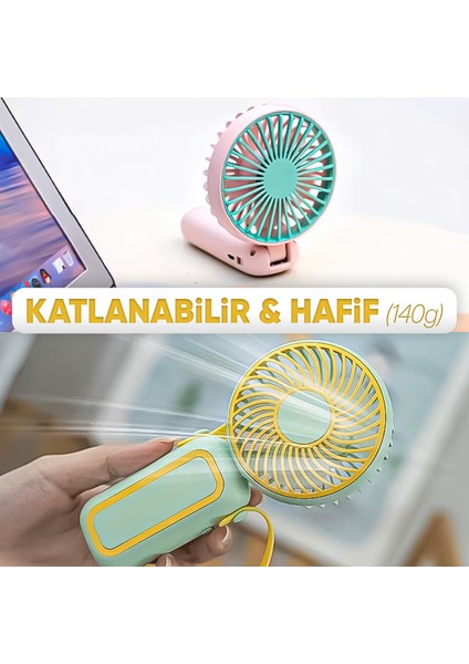 Katlanabilir Taşınabilir Şarjlı Sessiz Mini El Fanı Askılı Serinletici Güçlü El Fanı Vantilatör