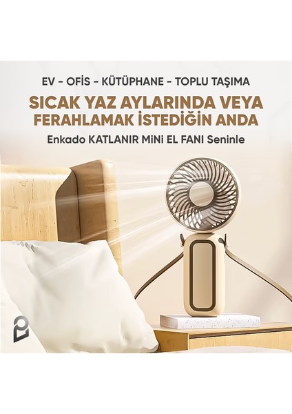 Katlanabilir Taşınabilir Şarjlı Sessiz Mini El Fanı Askılı Serinletici Güçlü El Fanı Vantilatör