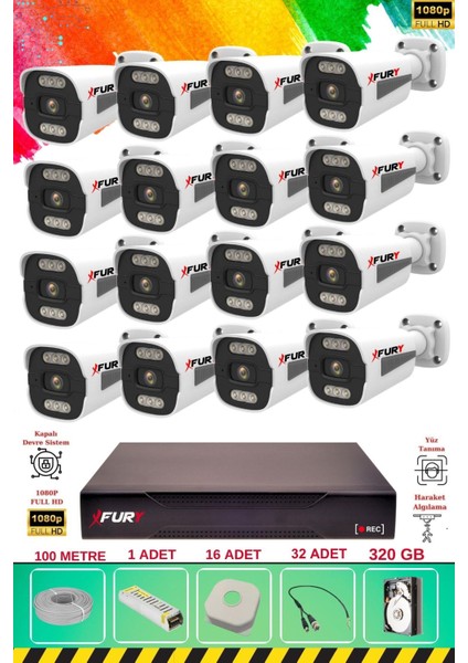 16 Kameralı 6 Warm LED Gece Renkli Görüş-Cepten Izle-Su Geçirmez Güvenlik Kamerası Seti 320GB fiyatları