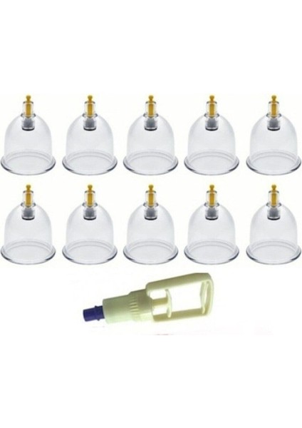 7cm 10'lu Kupa Vakumlu Çekme Masaj Aleti Seti ve Vakum Pompası