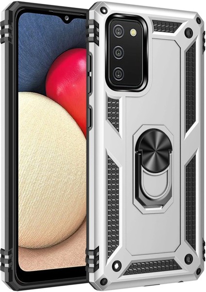 Samsung Galaxy A02S Kılıf Sofya Yüzüklü Silikon Kapak - Gümüş - KA3570-2810