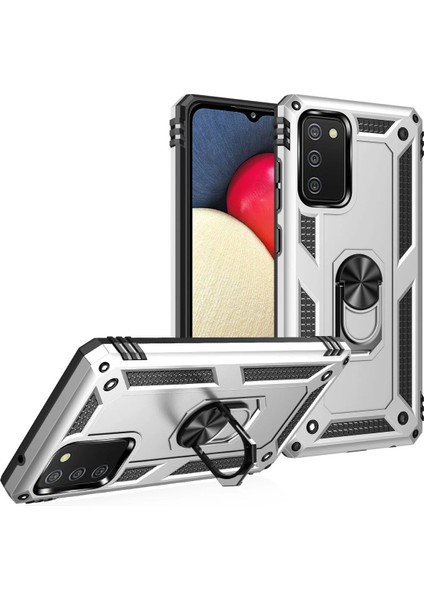 Samsung Galaxy A02S Kılıf Sofya Yüzüklü Silikon Kapak - Gümüş - KA3570-2810