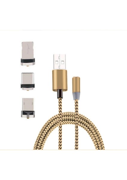 Iphone Type-C Android 3 Yuvarlak Başlık Manyetik Şarj USB KABLOSU-(1903) - KA7926-5439