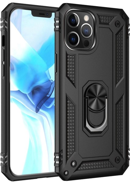 iPhone 12 Pro Max Kılıf Sofya Yüzüklü Silikon Kapak - Siyah - KA6536-4768