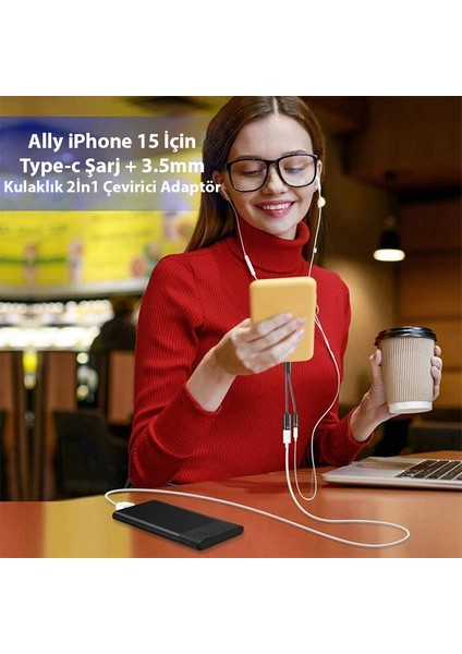Ally Iphone 15 Için Type-C Şarj + 3.5mm Kulaklık 2in1 Çevirici ADAPTÖR-(1903 - KA8927-1309