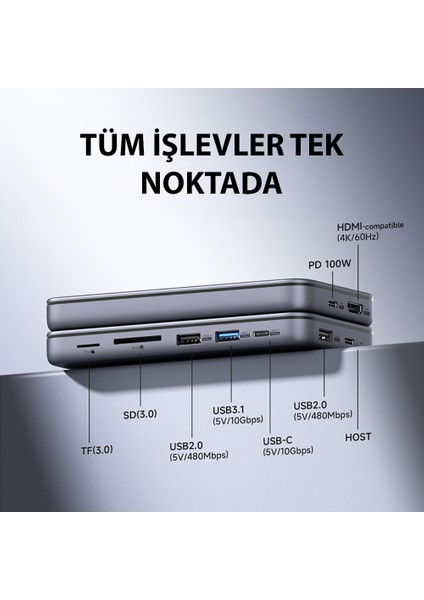 TC15 Usb-C Hub 9'u 1 Arada – M.2 Nvme/Sata SSD Destekli fiyatları