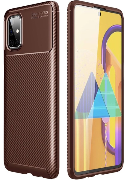 Samsung Galaxy M51 Kılıf Auto Focus Karbon Kapak - Kahverengi - KA3021-7536