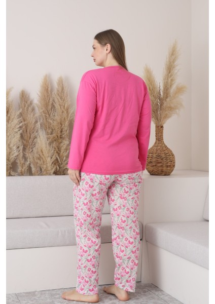 X-Dreamy Büyük Beden Pamuklu Düğmeli Yaka Uzun Kollu Penye Pijama Takımı modelleri
