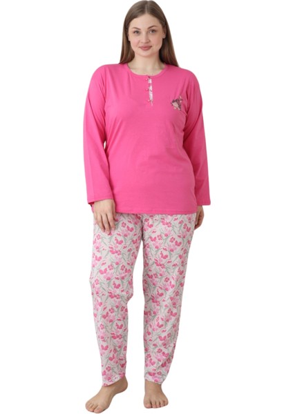 X-Dreamy Büyük Beden Pamuklu Düğmeli Yaka Uzun Kollu Penye Pijama Takımı fırsatları