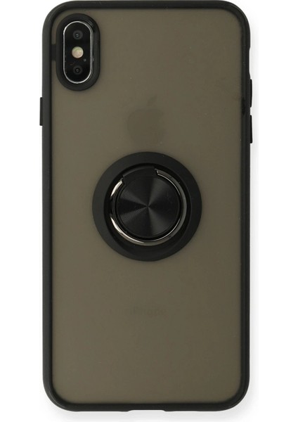 iPhone Xs Max Kılıf Montreal Yüzüklü Silikon Kapak - Siyah - KA3245-5477