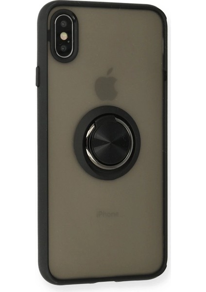 iPhone Xs Max Kılıf Montreal Yüzüklü Silikon Kapak - Siyah - KA3245-5477