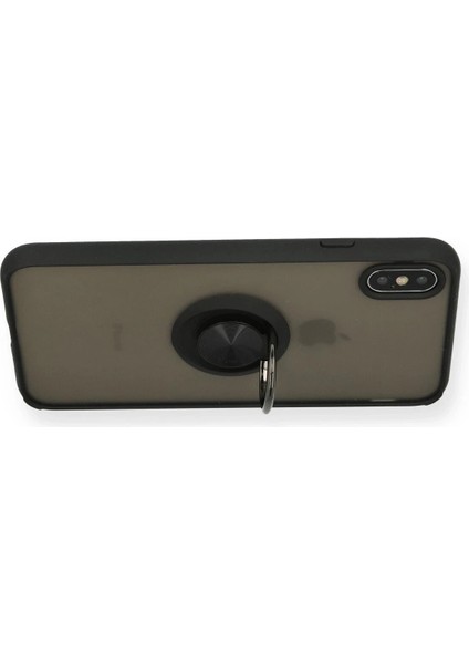 iPhone Xs Max Kılıf Montreal Yüzüklü Silikon Kapak - Siyah - KA3245-5477
