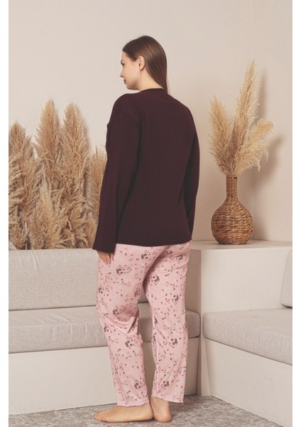 X-Dreamy Büyük Beden Pamuklu Düğmeli Yaka Uzun Kollu Penye Pijama Takımı modelleri
