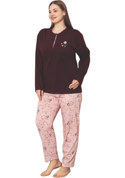 X-Dreamy Büyük Beden Pamuklu Düğmeli Yaka Uzun Kollu Penye Pijama Takımı fırsatları