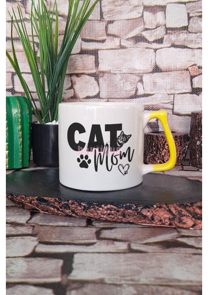 Cat Mom Kedi Annesi Kedisever Sevimli Hediyelik Kulplu Kupa Bardak