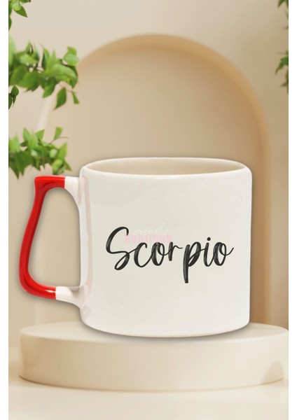 Scorpio Baskılı Akrep Burcu Astroloji Zodyak Doğum Günü Hediye Kırmızı Kulplu Kupa Bardak
