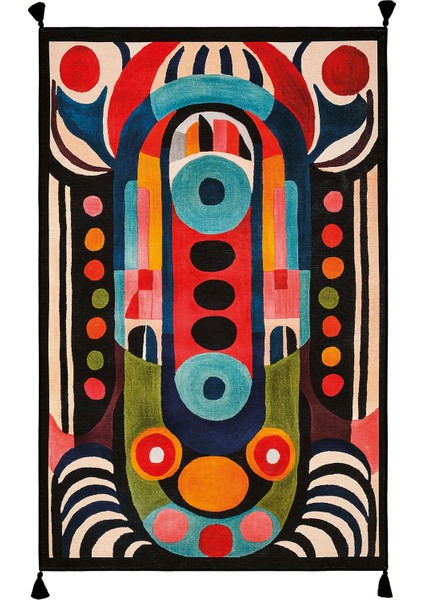 Lumina Renkli Soyut Desen Dekoratif Halı Püsküllü Yıkanabilir Ince Yazlık Tasarım Halı