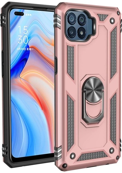 Oppo Reno 4 Lite Kılıf Sofya Yüzüklü Silikon Kapak - Rose - KA3052-7666