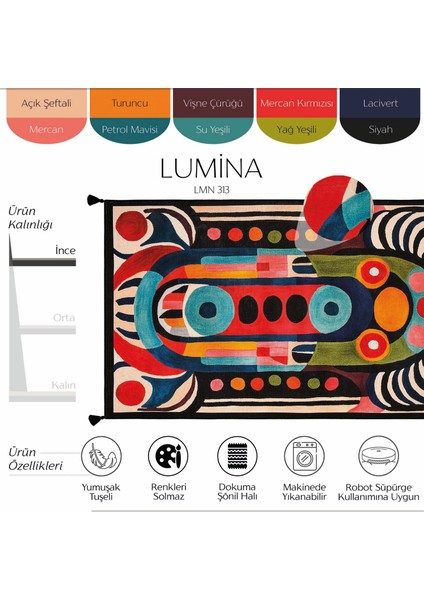 Lumina Renkli Soyut Desen Dekoratif Halı Püsküllü Yıkanabilir Ince Yazlık Tasarım Halı fiyatları