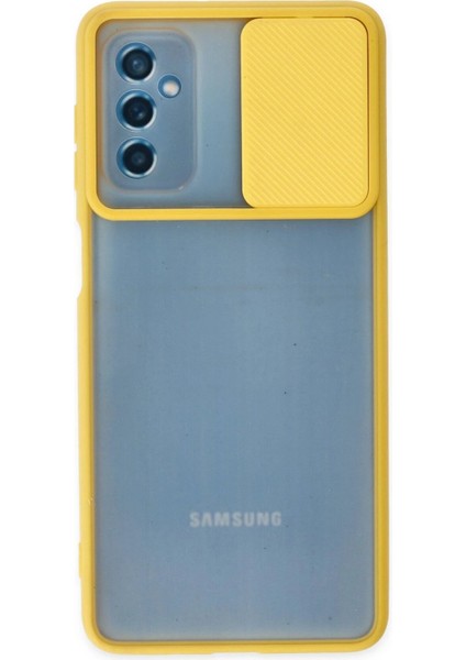 Samsung Galaxy M52 5g Kılıf Palm Buzlu Kamera Sürgülü Silikon - Sarı - KA3328-3834