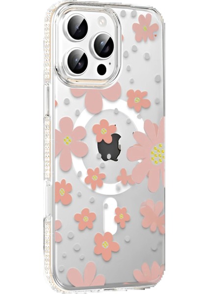 Apple iPhone 16 Pro Max Floral Magsafe Kapak - Pembe - KA8864-2205