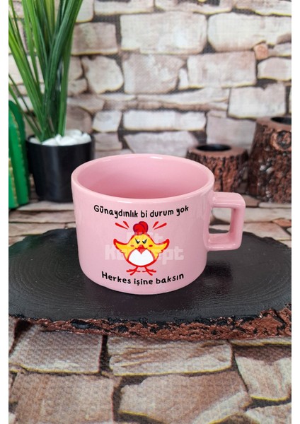 Günaydınlık Bir Durum Yok Herkes Işine Baksın Komik Kare Kulplu Fincan Pembe Kupa Bardak