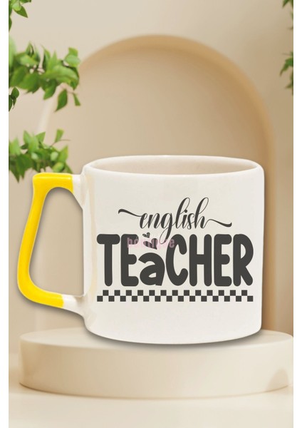 English Teacher 5 Baskılı Ingilizce Öğretmeni Doğum Günü Hediye Sarı Kulplu Kupa Bardak